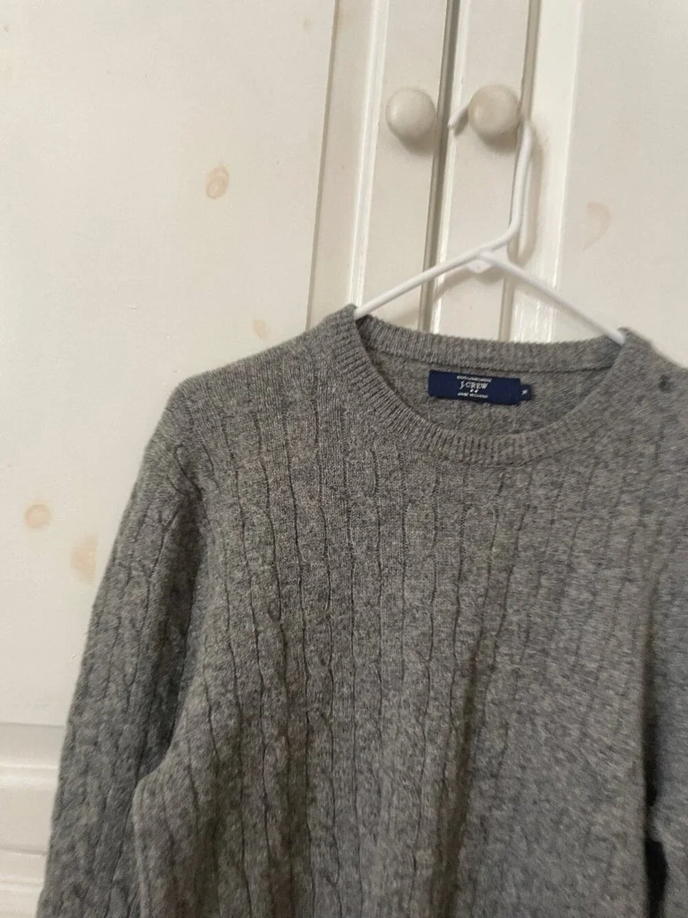 J.Crew factory lambswool mens crewneck gray cable knit sweater M *DESCRIPTION*